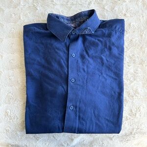 Robert Graham Shirt Mens Large Blue Abstract Geometric Print Flip Cuff Button Up